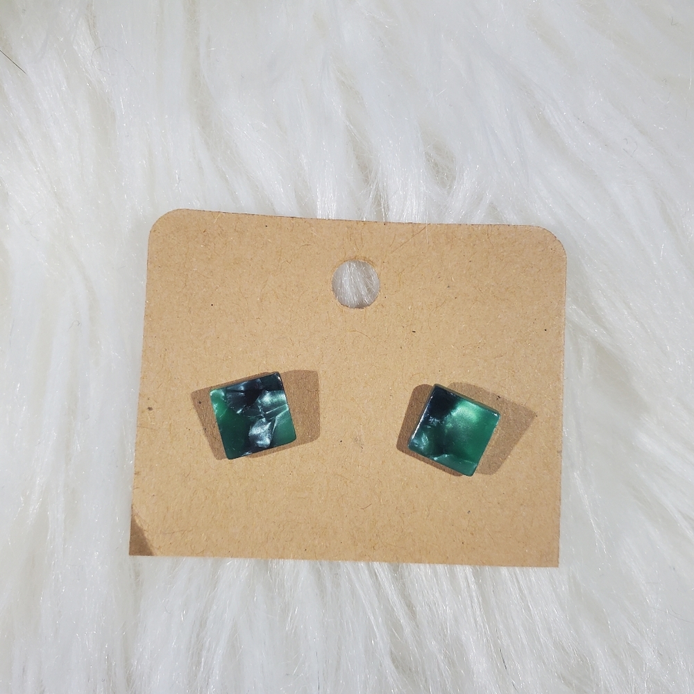 Green Square Acrylic Stud Earrings
